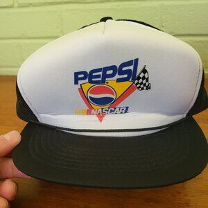 Vintage 1980s PEPSI NASCAR HAT Cap Adjustable Snapback Trucker Mesh Cap ET